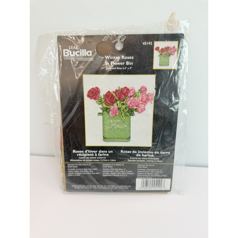 BUCILLA Counted Cross Stitch 45192 Winter Roses In Flower Bin 5.5 x 5